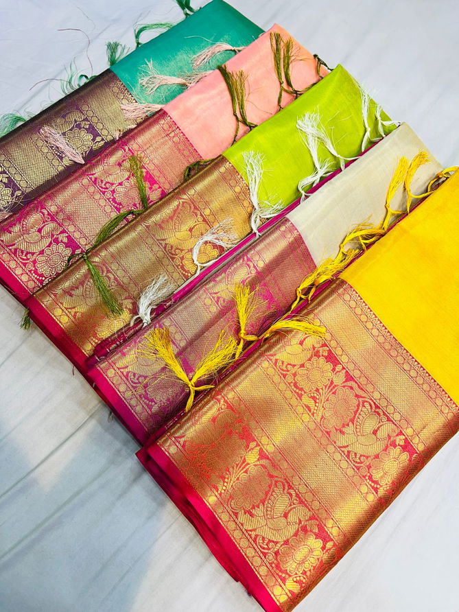 Plain tissue Smooth Weaving Silk Sarees Catalog